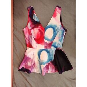 Women's H&M Sleeveless Peplum Top Pink Blue Small Y2K